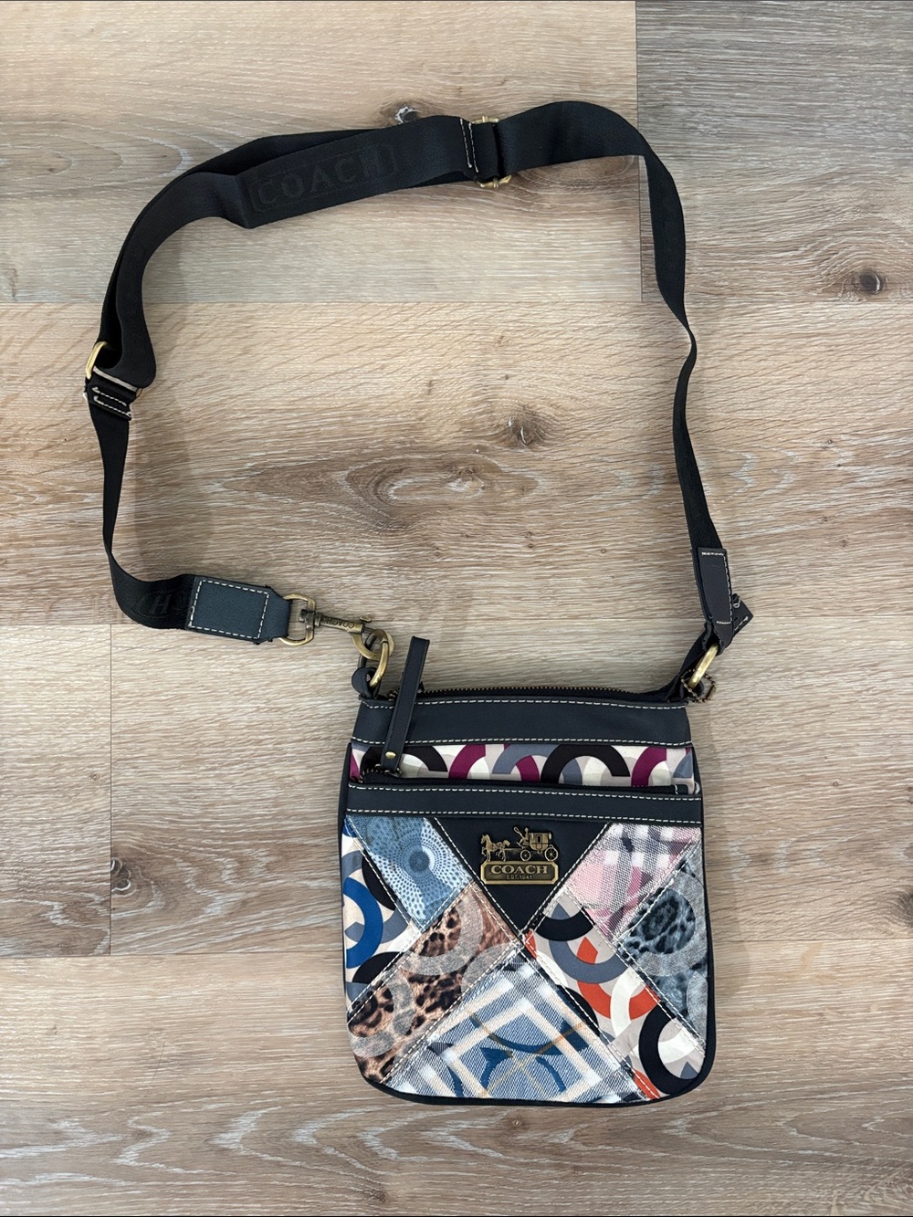 Coach Multicolor Patchwork Crossbody Bag with Black Trim